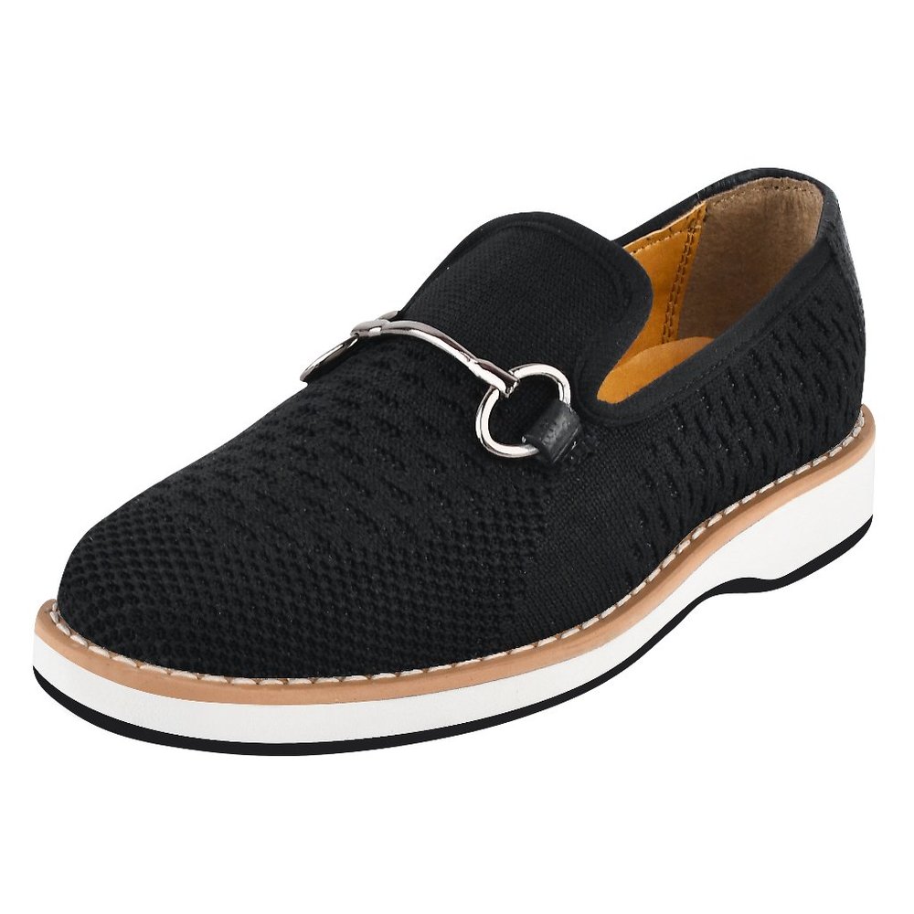 Joyce Boys Textile & Lizard Print Leather Kids Slip on Black Loafer Shoes